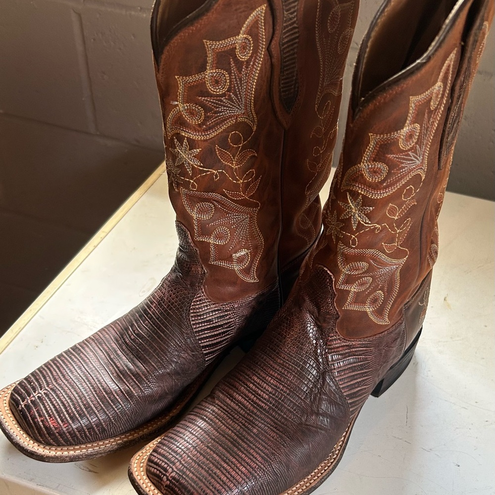 Tony Lama Brown Heeled Boots with Reptile Texture